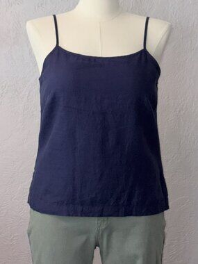 GAP 90s Vintage Navy 100% Linen Spaghetti Strap Tank Top Summer Size Large